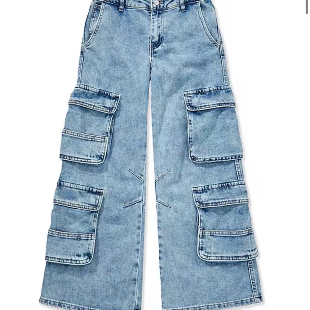 Tractr Light Blue Cargo Wide-Leg Jeans for Kids